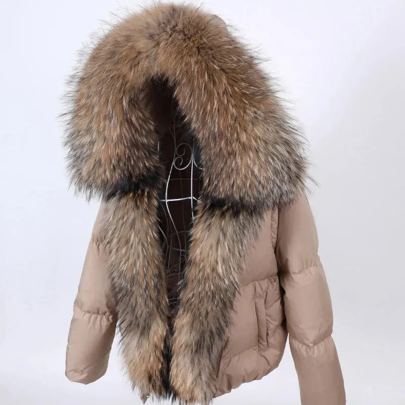 2023 White Duck Down Jacket Winter Women Warm Loose Coat Natural Real Fox Fur Collar