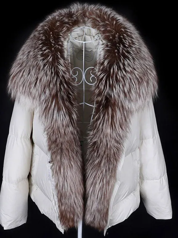 2023 White Duck Down Jacket Winter Women Warm Loose Coat Natural Real Fox Fur Collar