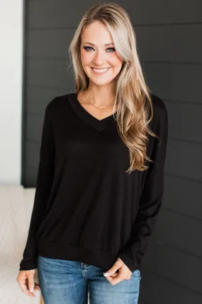 Adoring Looks V-Neck Top- Black