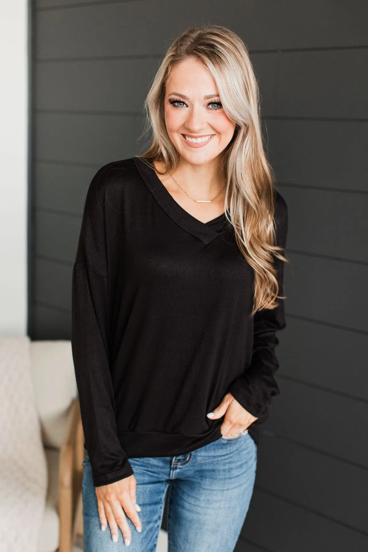 Adoring Looks V-Neck Top- Black