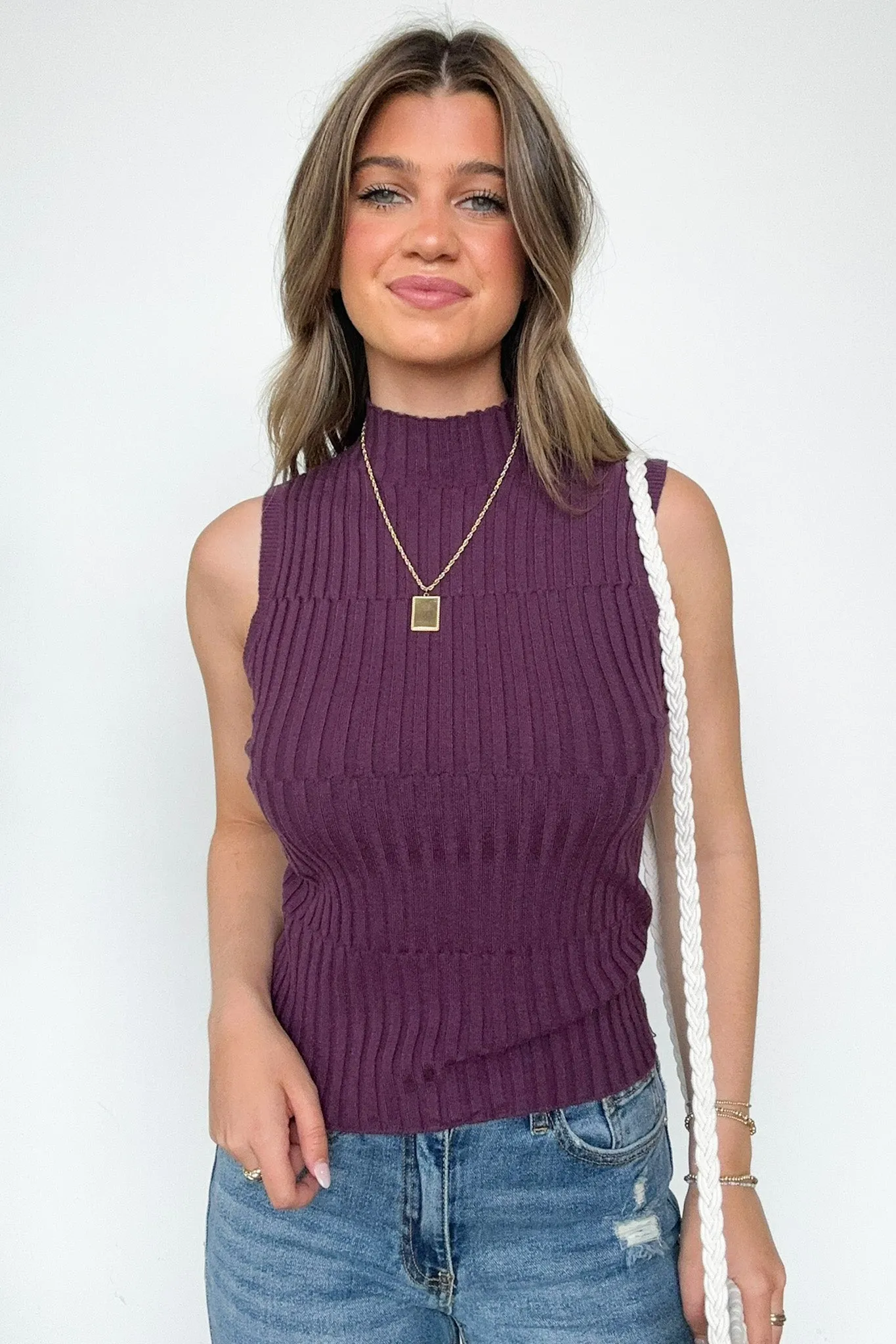 Alix Ribbed Mockneck Sleeveless Sweater