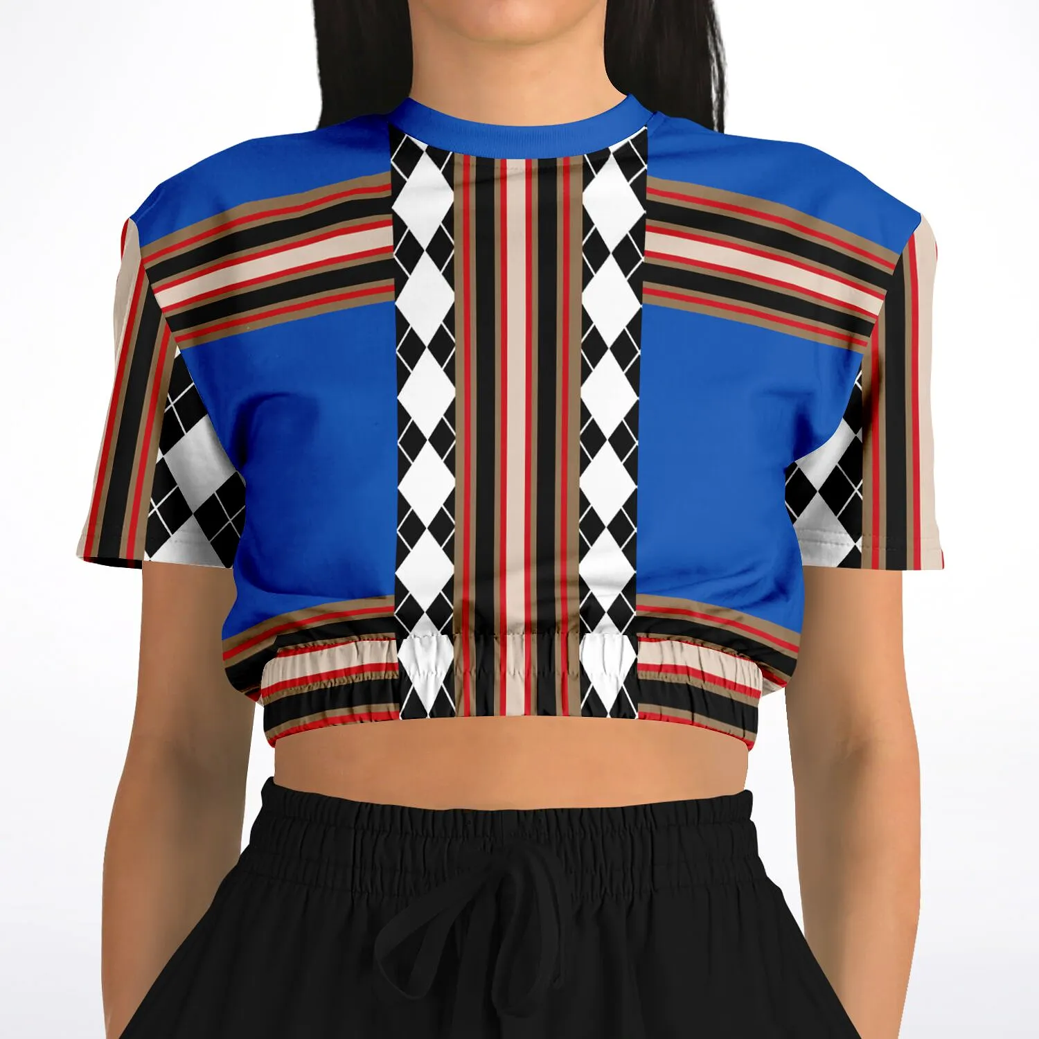 Argyle Blue DLX Short Sleeve Cropped Eco-Poly Sweater