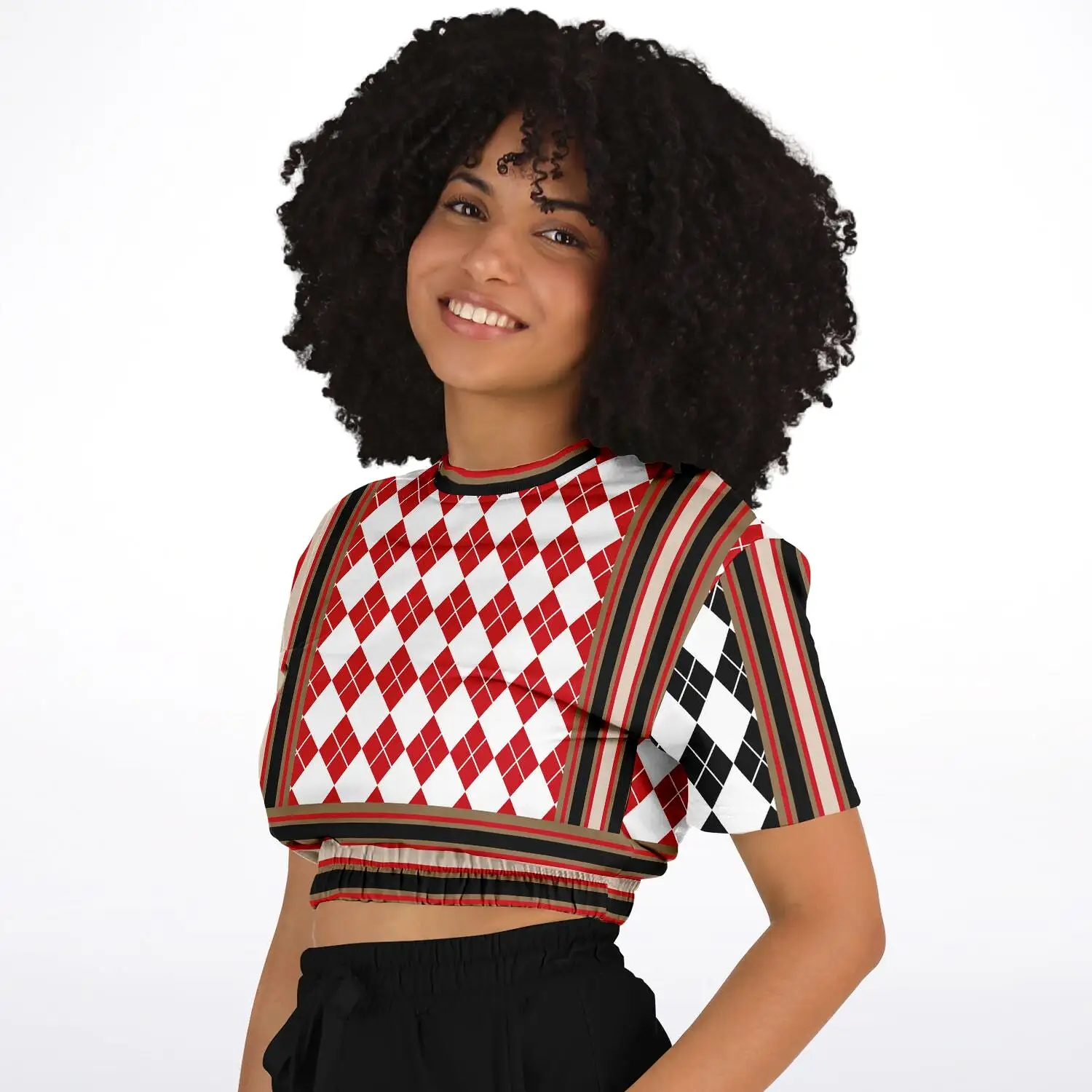 Argyle Me This Short Sleeve Cropped Eco-Poly Sweater