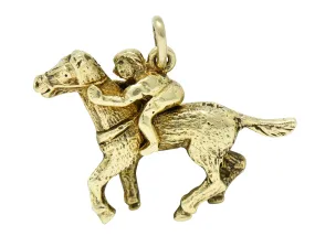 Art Nouveau 14 Karat Gold Racehorse & Jockey Charm