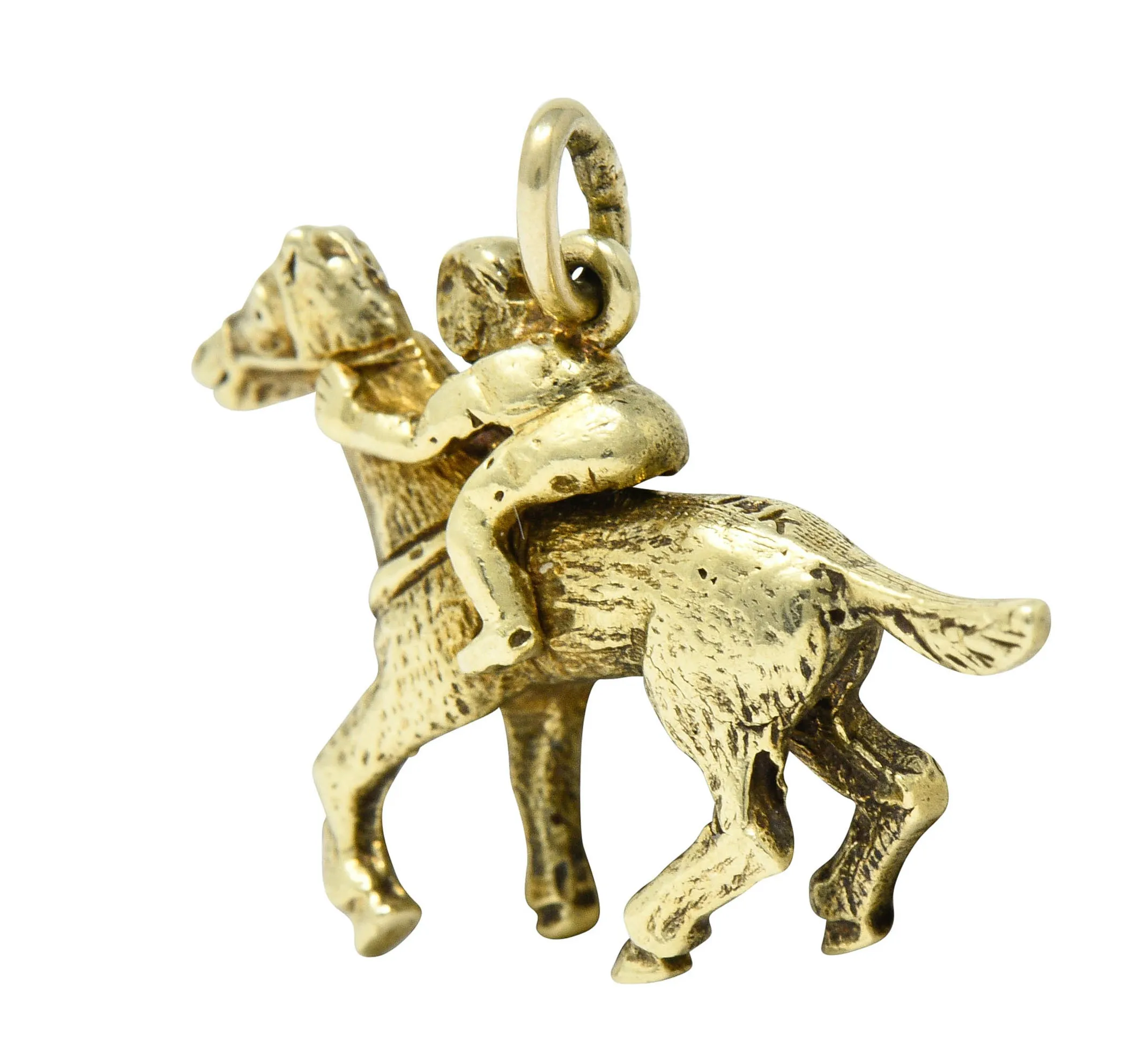 Art Nouveau 14 Karat Gold Racehorse & Jockey Charm