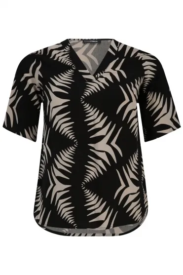 Aztec Print V Neck Top - Black/Beige - 256 162-82