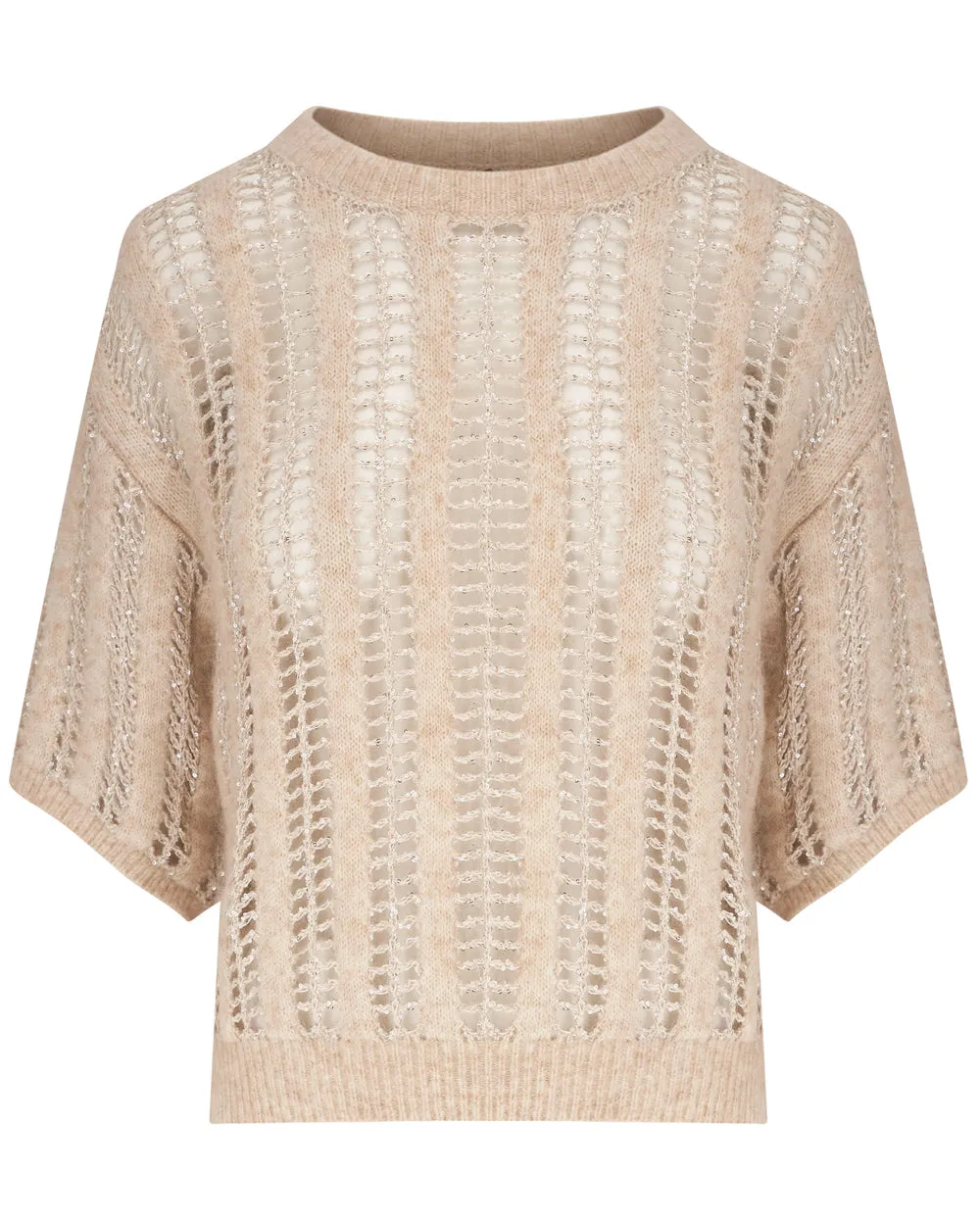 Beige Open Knit Sequin Sweater