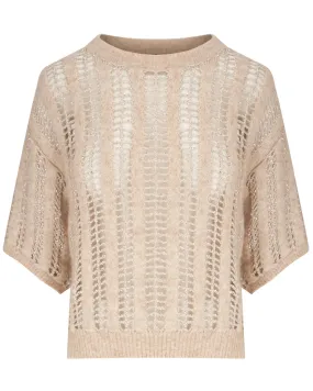 Beige Open Knit Sequin Sweater