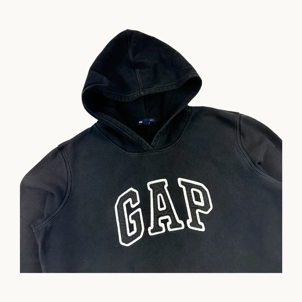 Black 90s GAP Spellout Hoodie Sweatshirt (L)