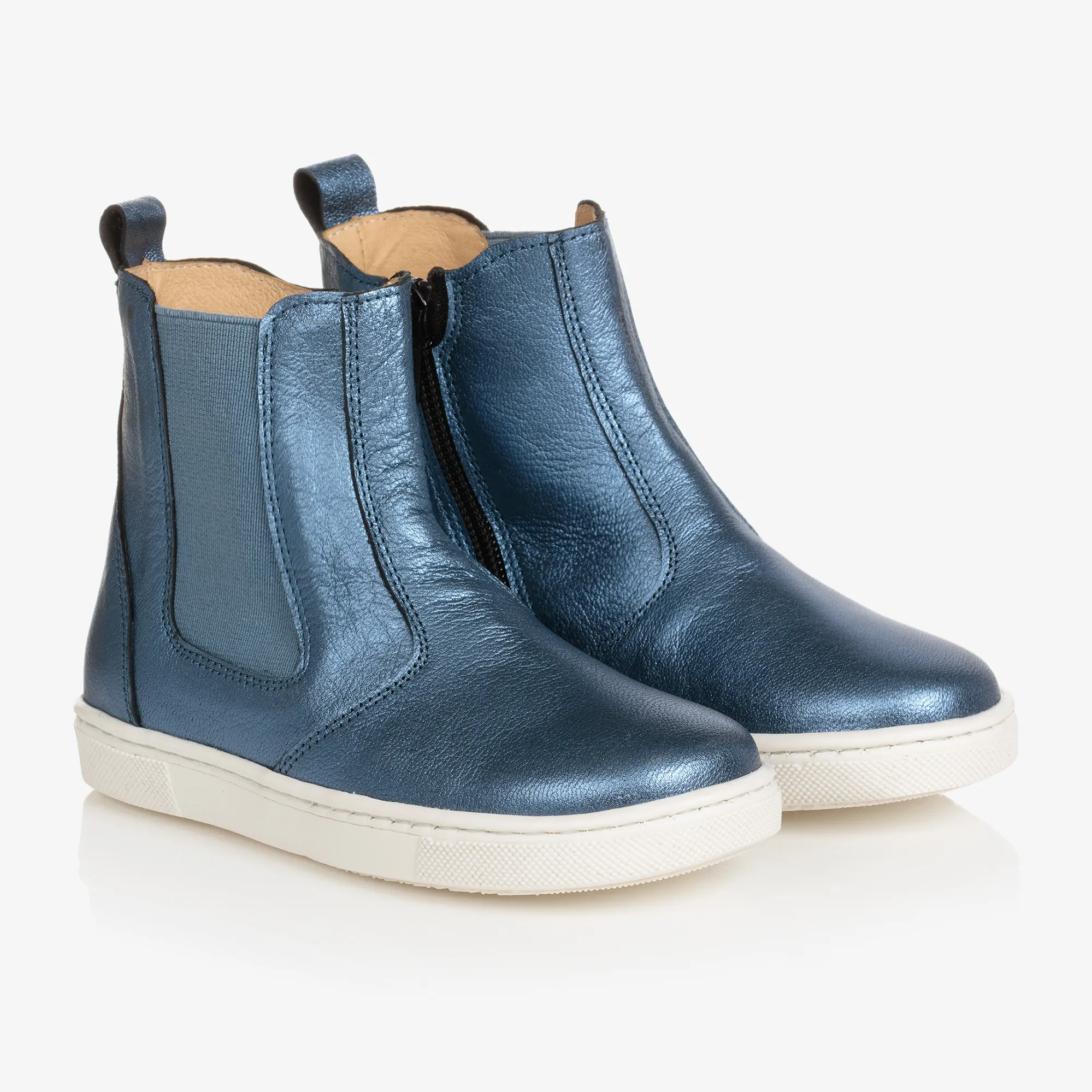 Blue Leather Ankle Boots