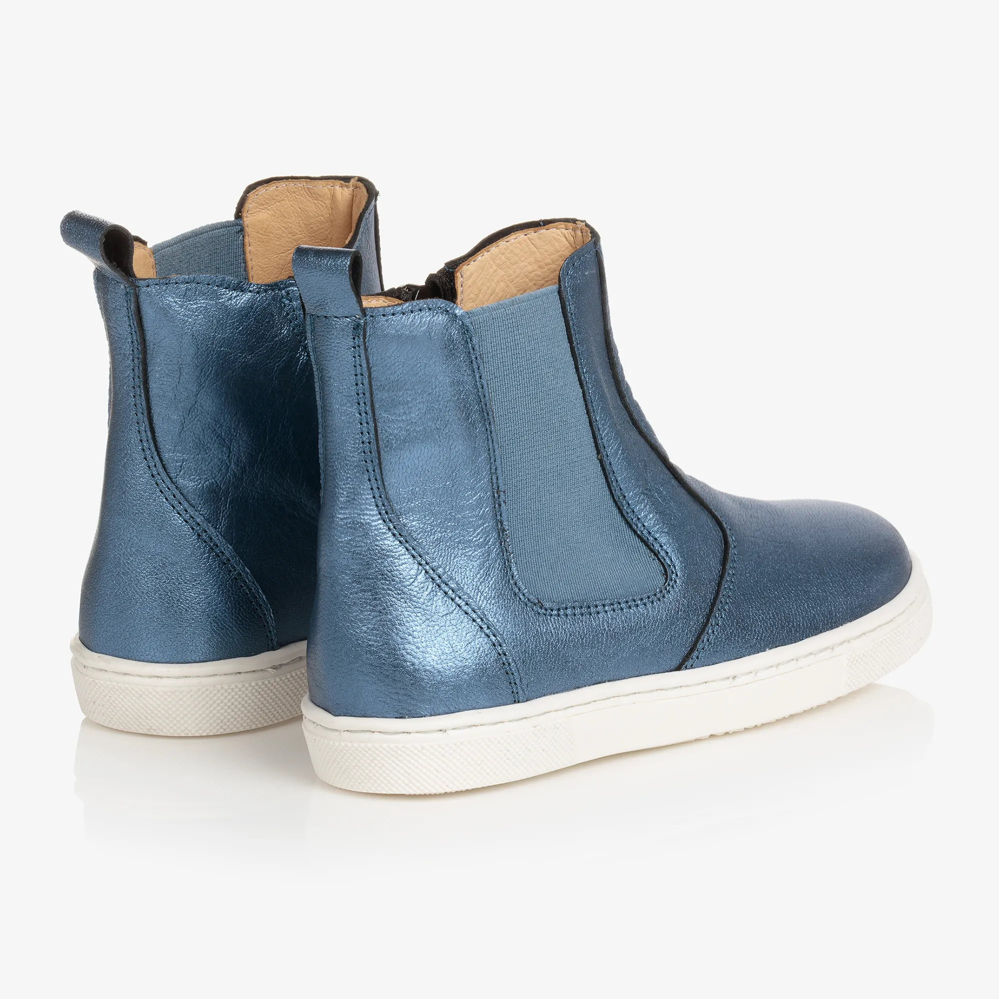 Blue Leather Ankle Boots