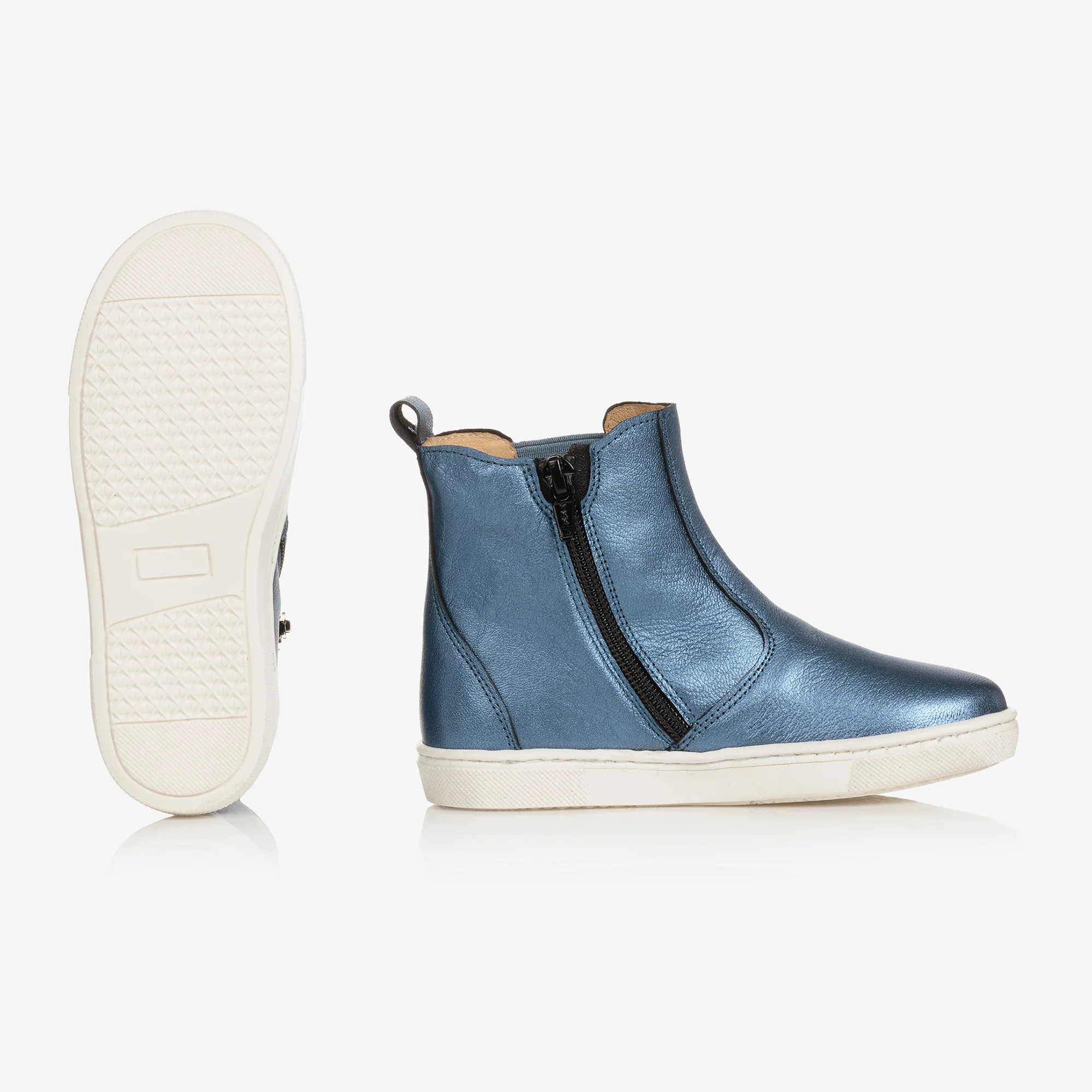 Blue Leather Ankle Boots