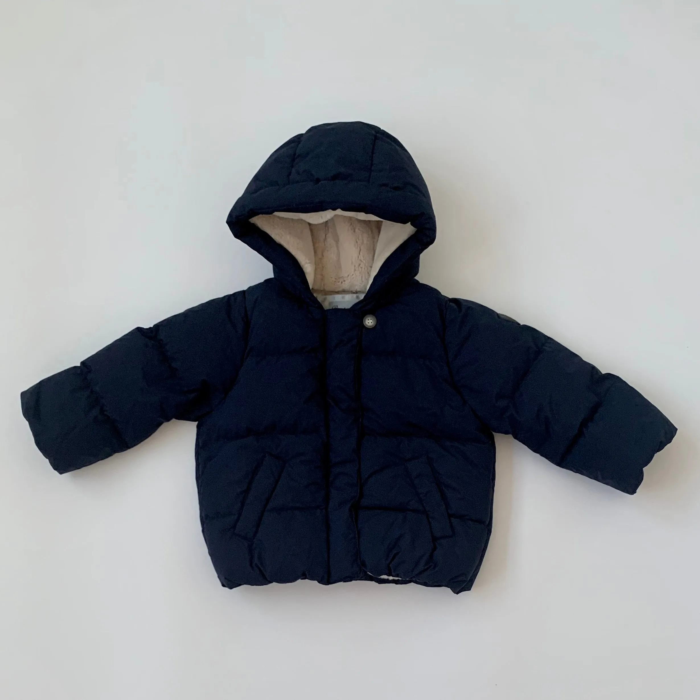 Bonpoint Navy Down Filled Coat With Faux Fur Lining: 2 Years