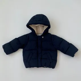 Bonpoint Navy Down Filled Coat With Faux Fur Lining: 2 Years