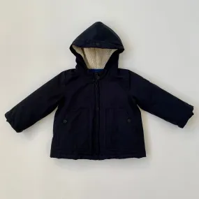 Bonpoint Navy Padded Coat With Faux Shearling Hood: 2 Years