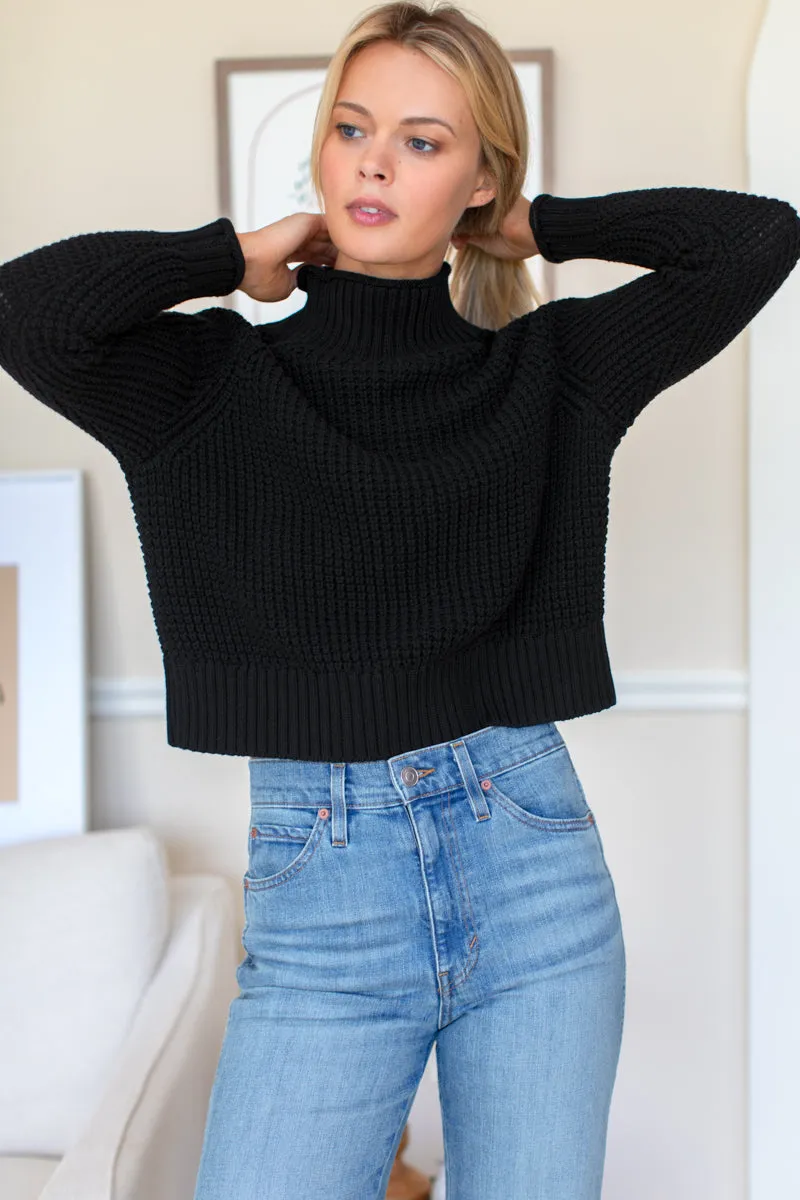 Boxy Funnel Neck Sweater - Black Organic