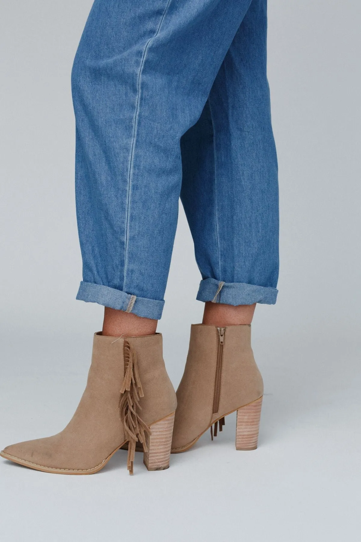 Bronco Belle Fringe Ankle Boots - Taupe