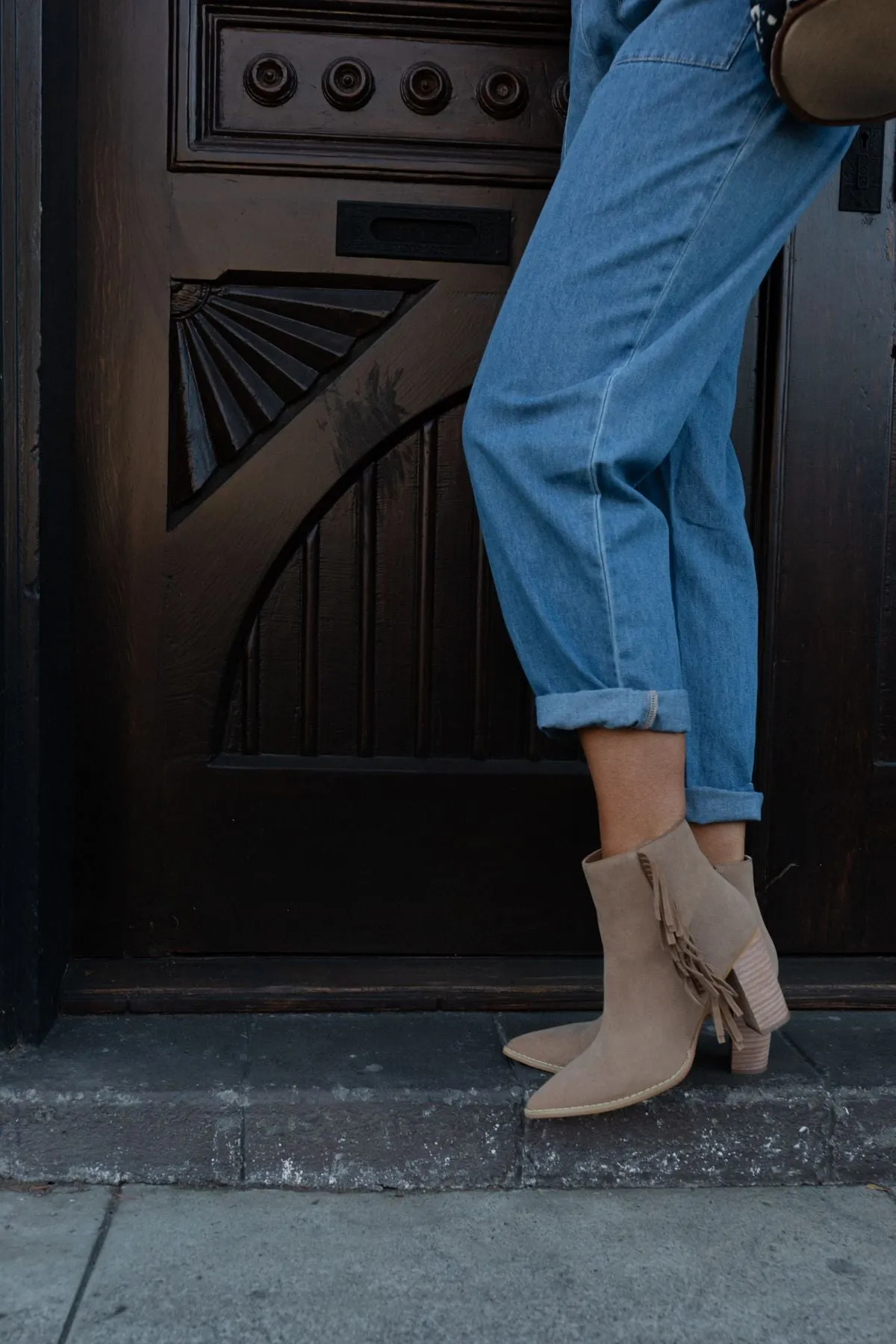 Bronco Belle Fringe Ankle Boots - Taupe