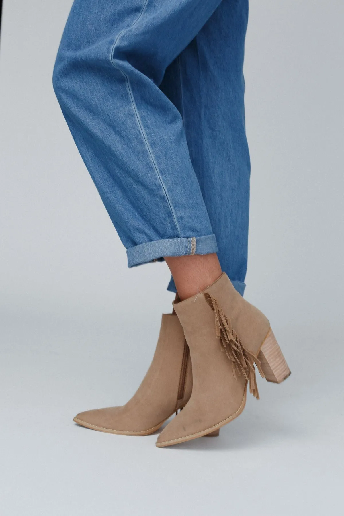 Bronco Belle Fringe Ankle Boots - Taupe