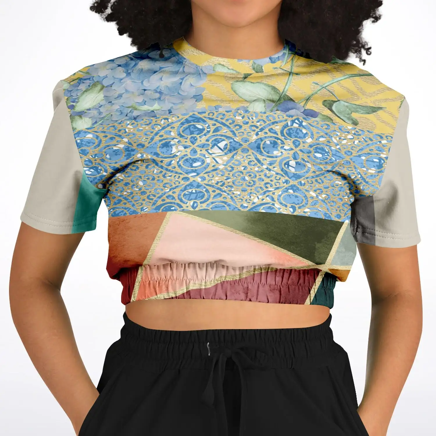 Calico Esplanade Short Sleeve Cropped Eco-Poly Sweater