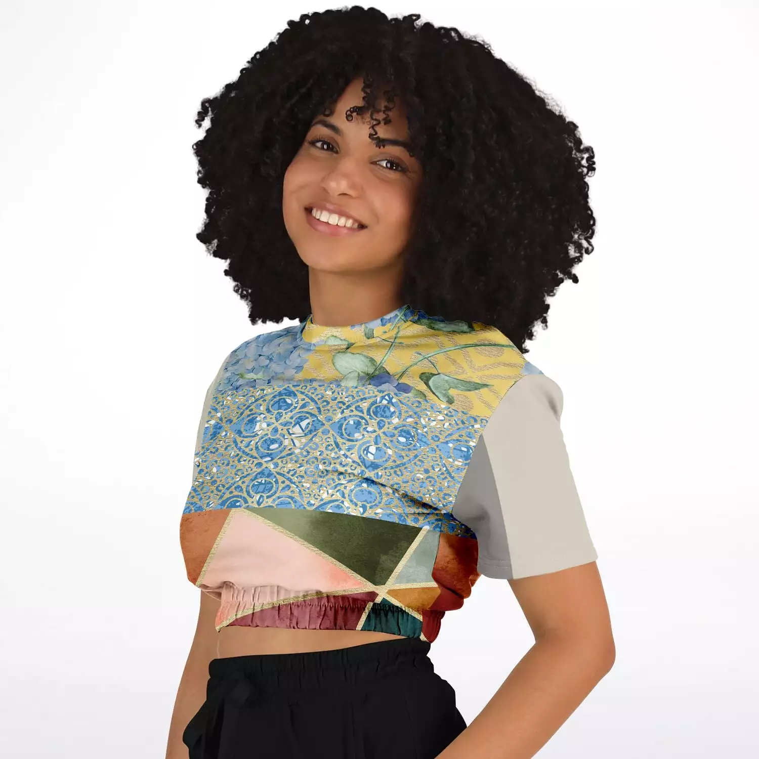 Calico Esplanade Short Sleeve Cropped Eco-Poly Sweater