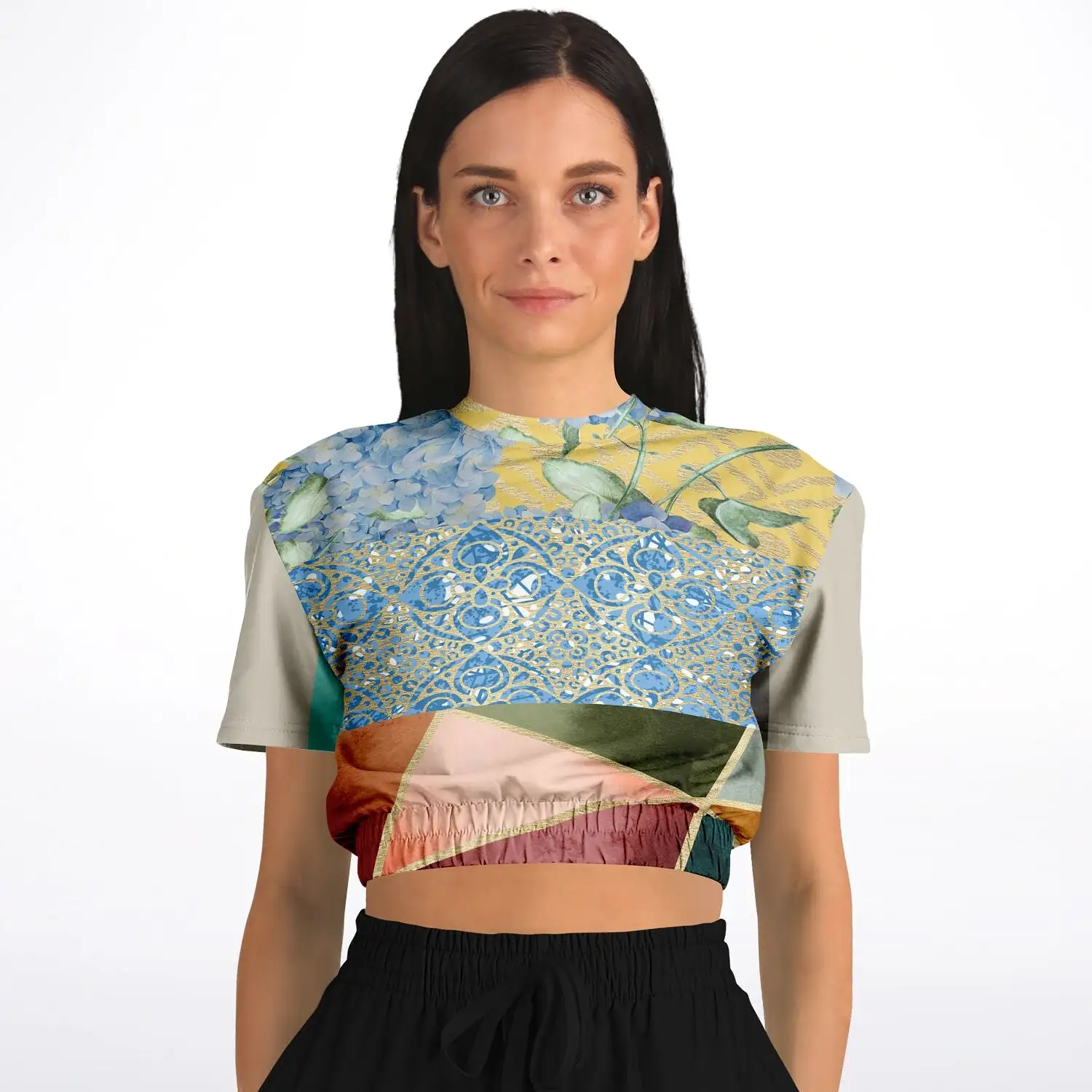 Calico Esplanade Short Sleeve Cropped Eco-Poly Sweater