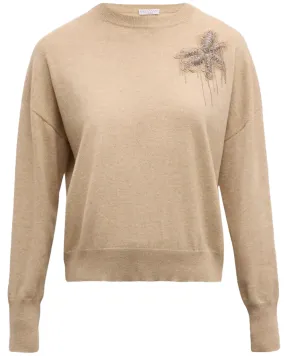 Camel Cashmere Monili Floral Sweater