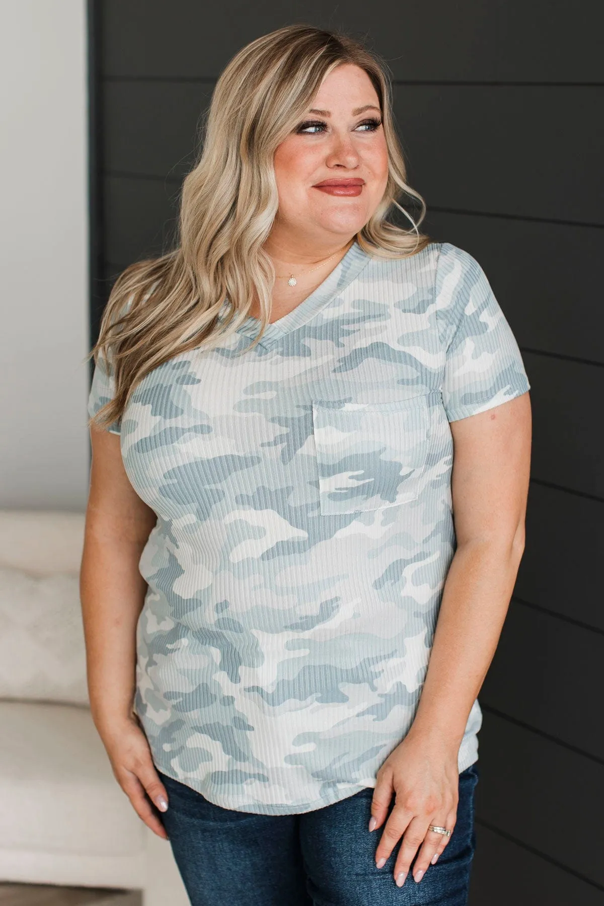 Camouflage My Feelings Ribbed Top- Grey Camo