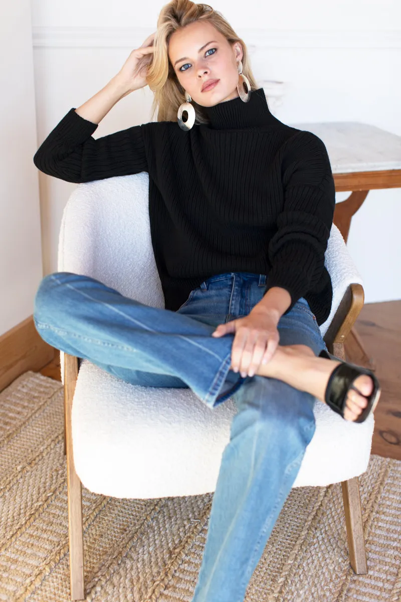 Carolyn Funnel Neck Sweater - Black Organic