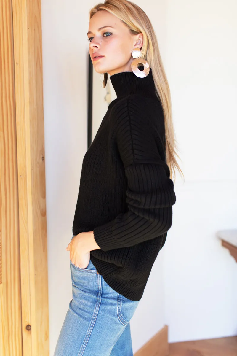 Carolyn Funnel Neck Sweater - Black Organic