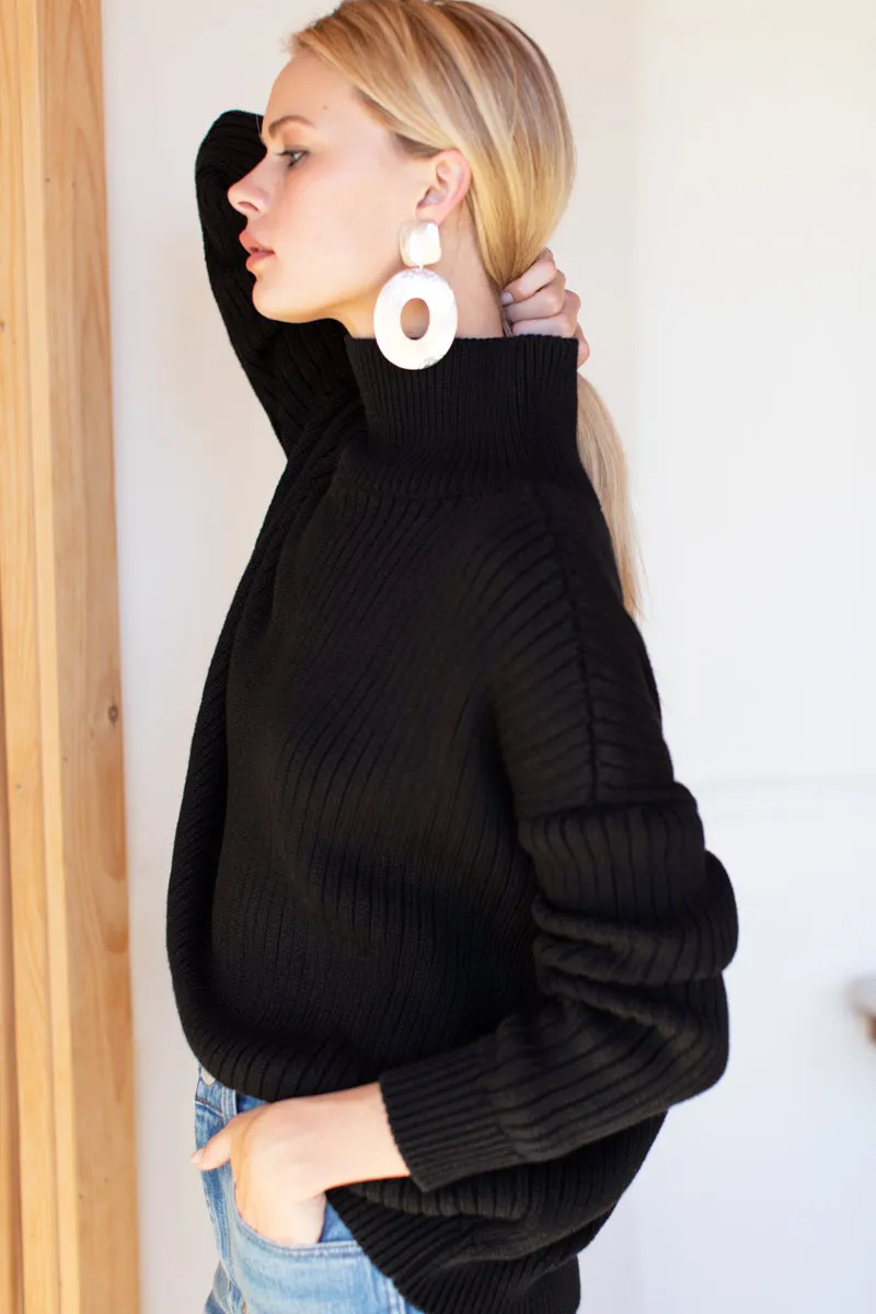 Carolyn Funnel Neck Sweater - Black Organic