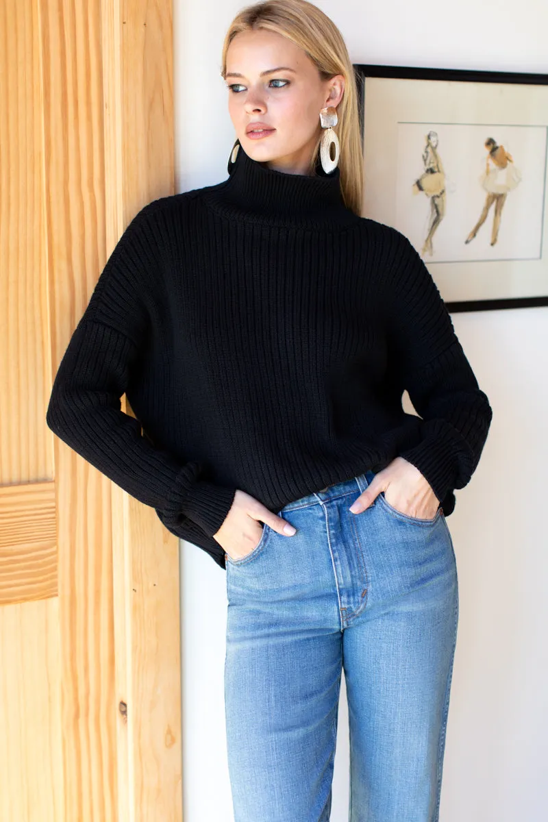 Carolyn Funnel Neck Sweater - Black Organic