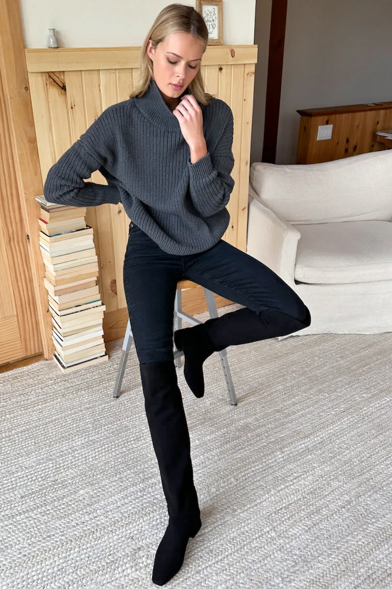 Carolyn Funnel Neck Sweater - Charcoal Organic