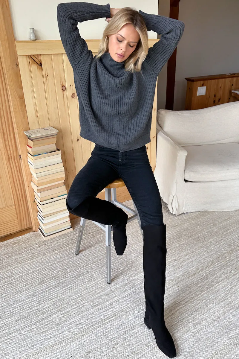 Carolyn Funnel Neck Sweater - Charcoal Organic