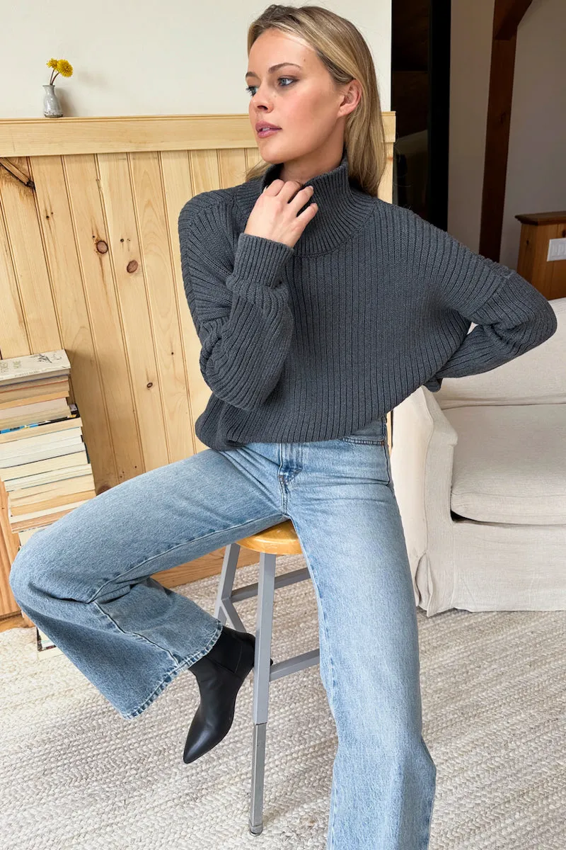 Carolyn Funnel Neck Sweater - Charcoal Organic