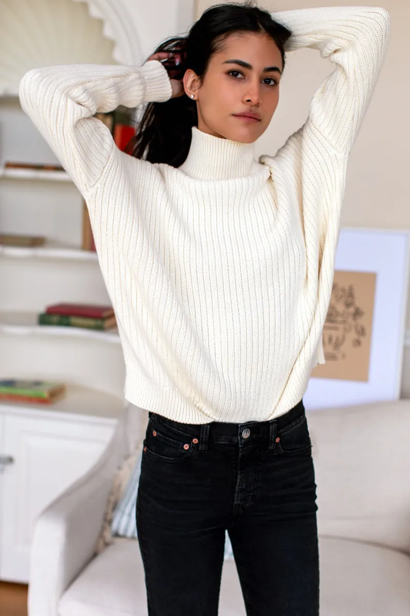 Carolyn Funnel Neck Sweater - Ivory Organic