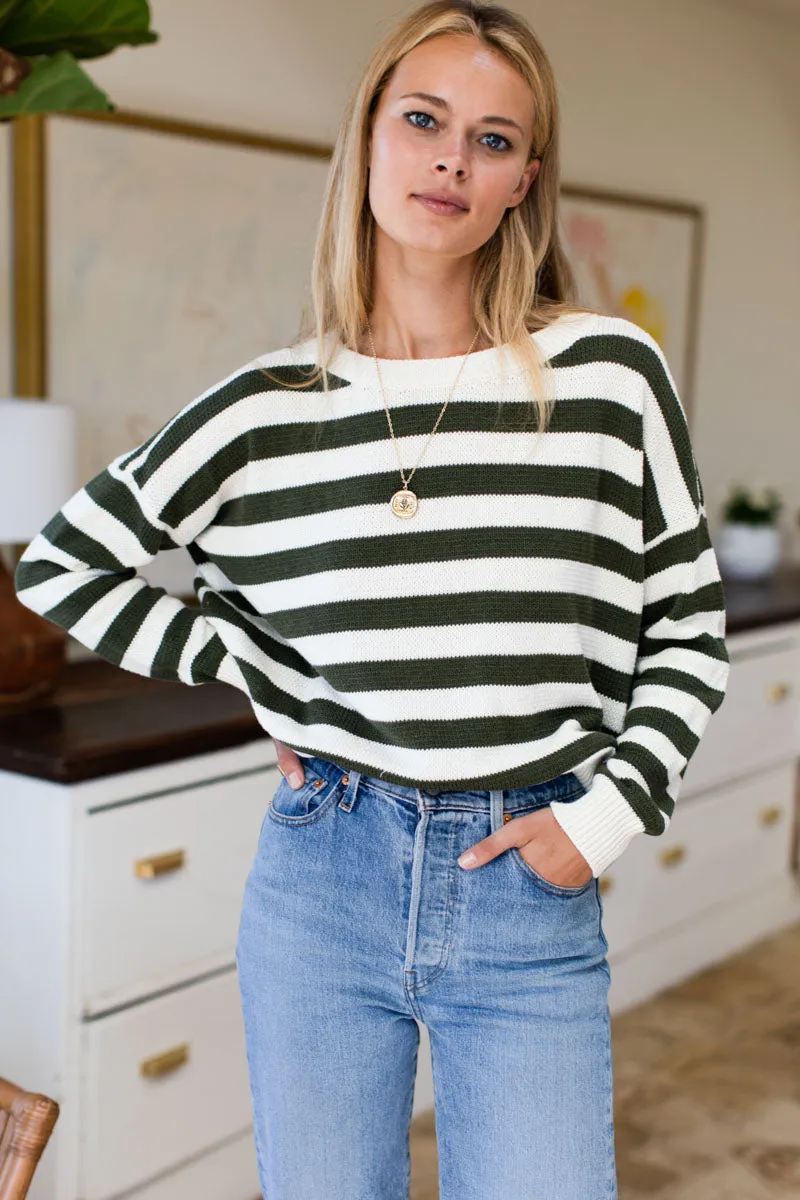 Carolyn Sweater - Army French Stripe Organic