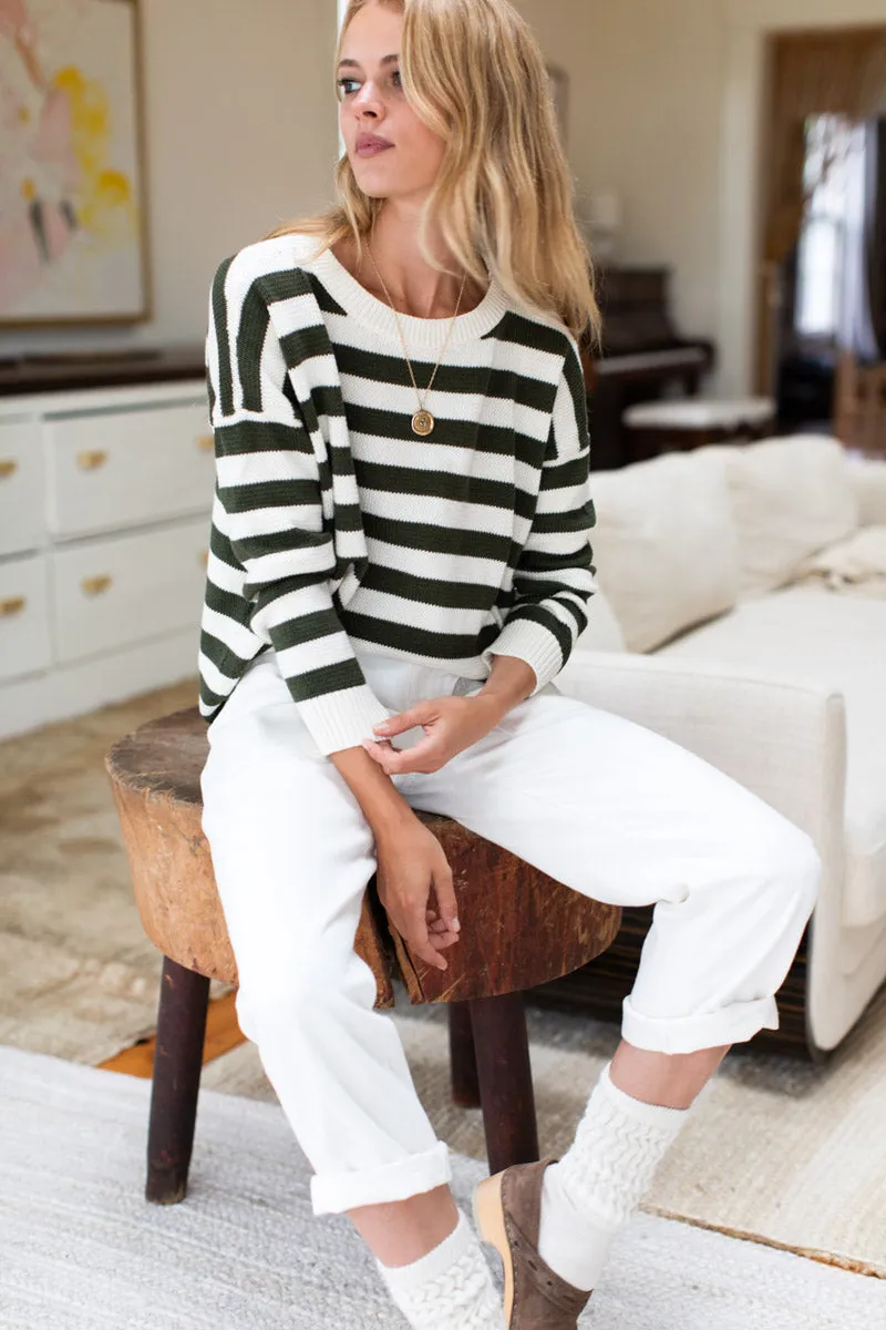 Carolyn Sweater - Army French Stripe Organic