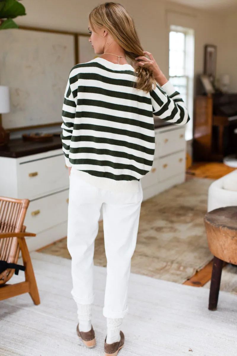 Carolyn Sweater - Army French Stripe Organic