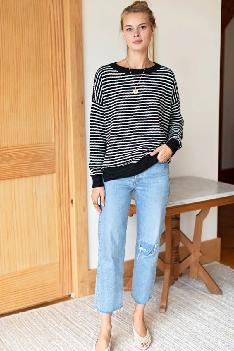 Carolyn Sweater - Ivory Stripe Black Organic