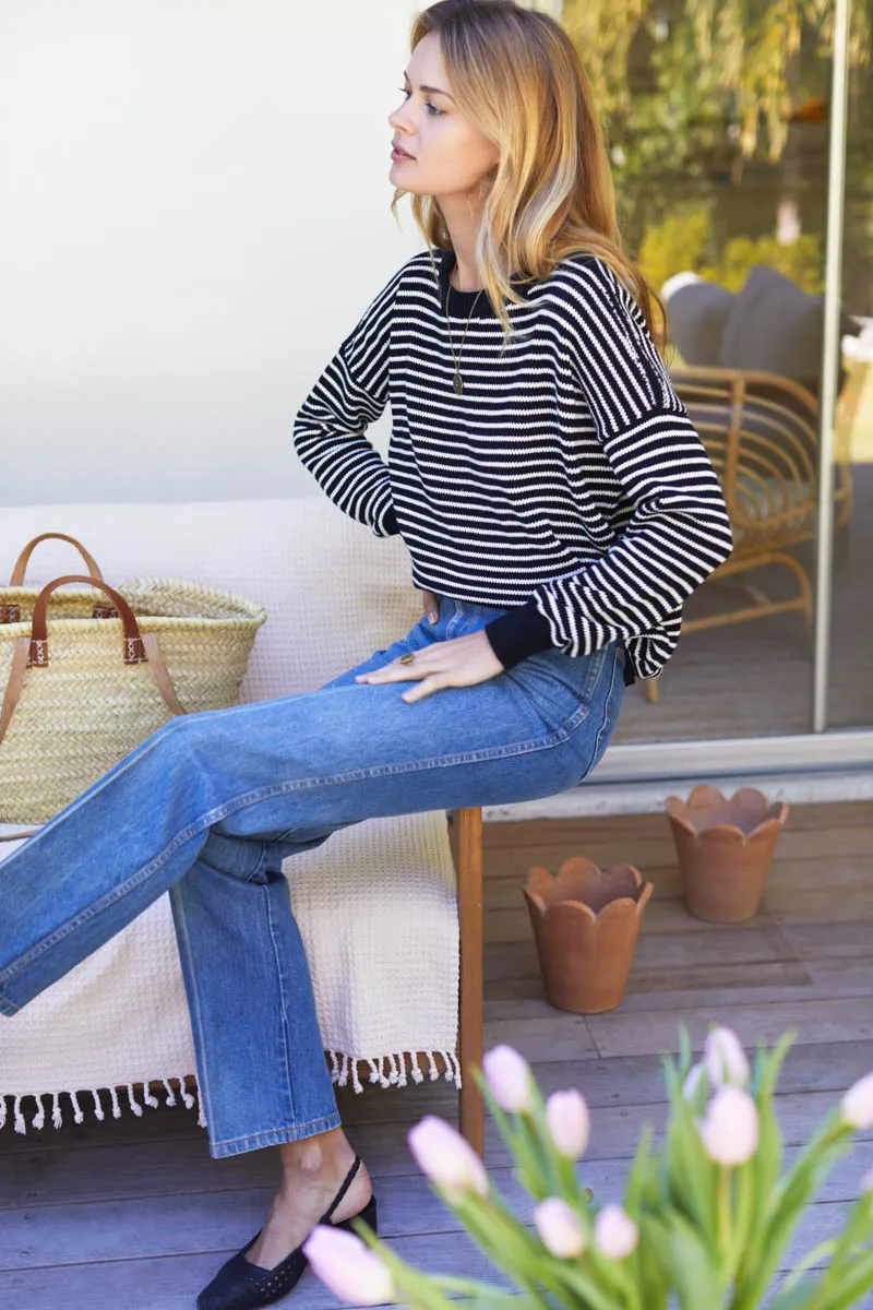 Carolyn Sweater - Ivory Stripe Black Organic