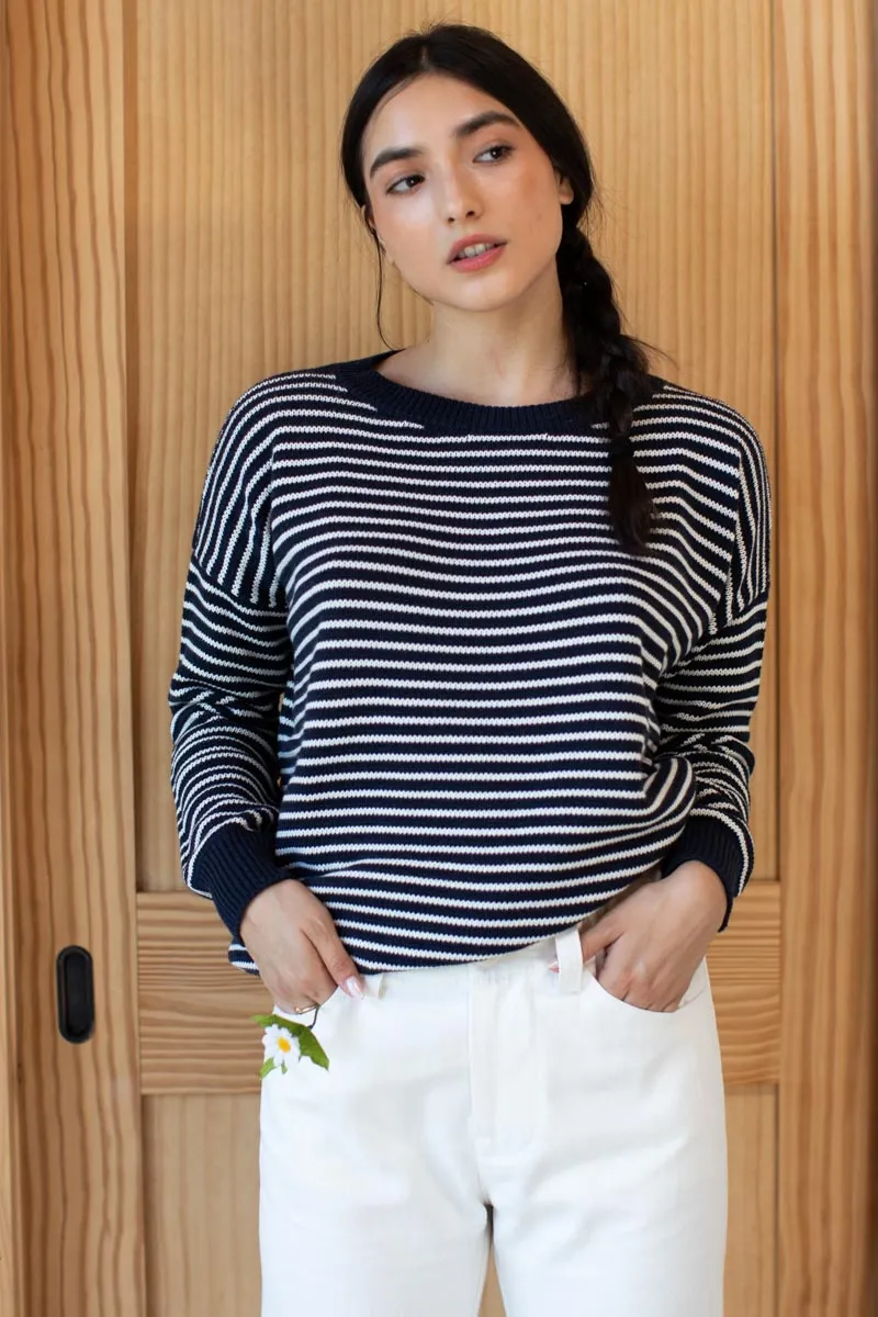 Carolyn Sweater - Ivory Stripe Navy Organic