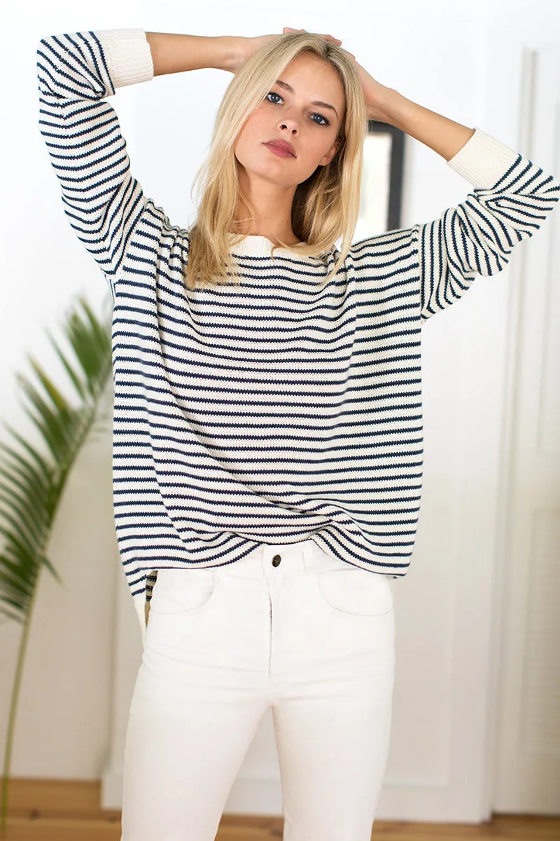 Carolyn Sweater - Navy Stripe Organic