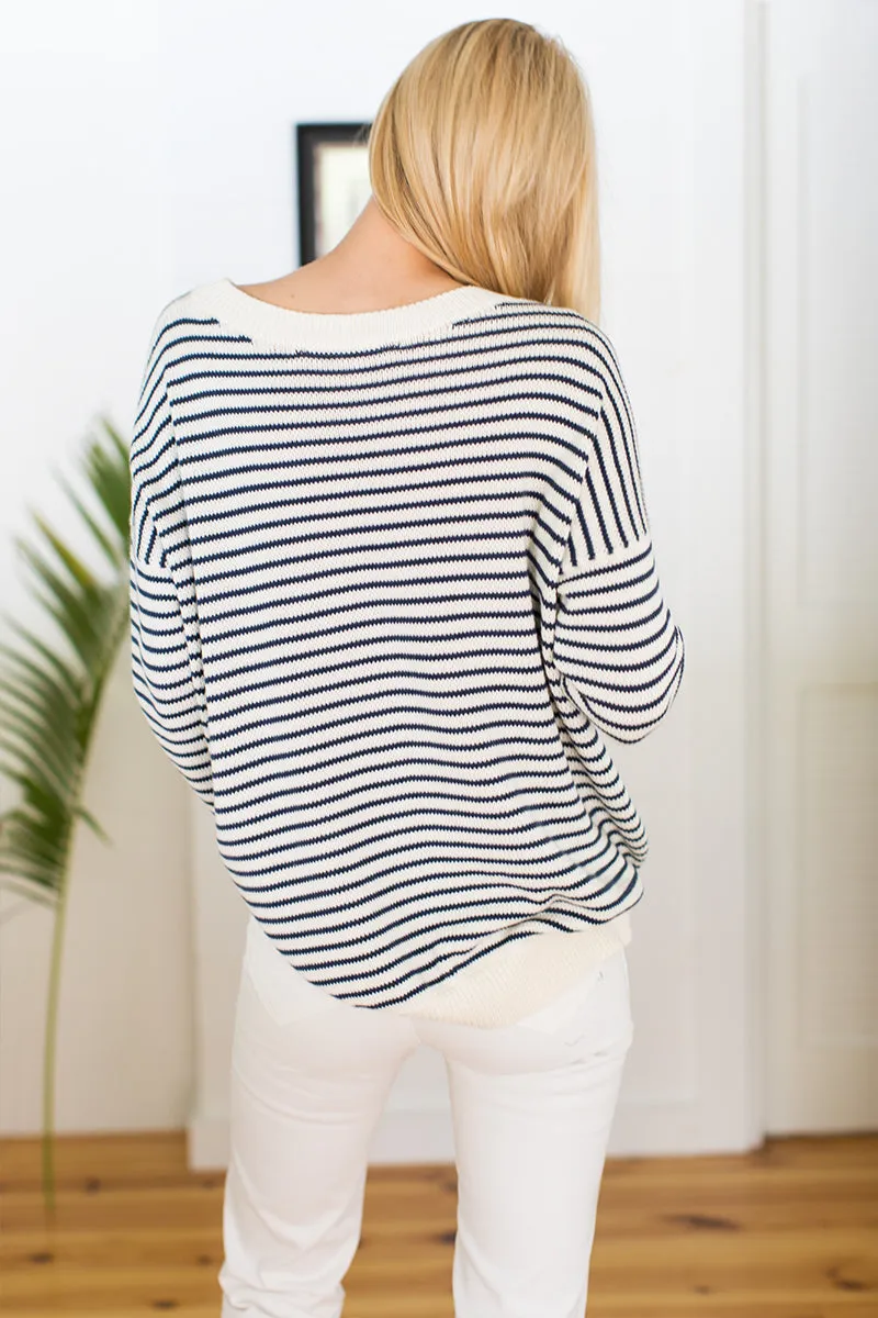 Carolyn Sweater - Navy Stripe Organic