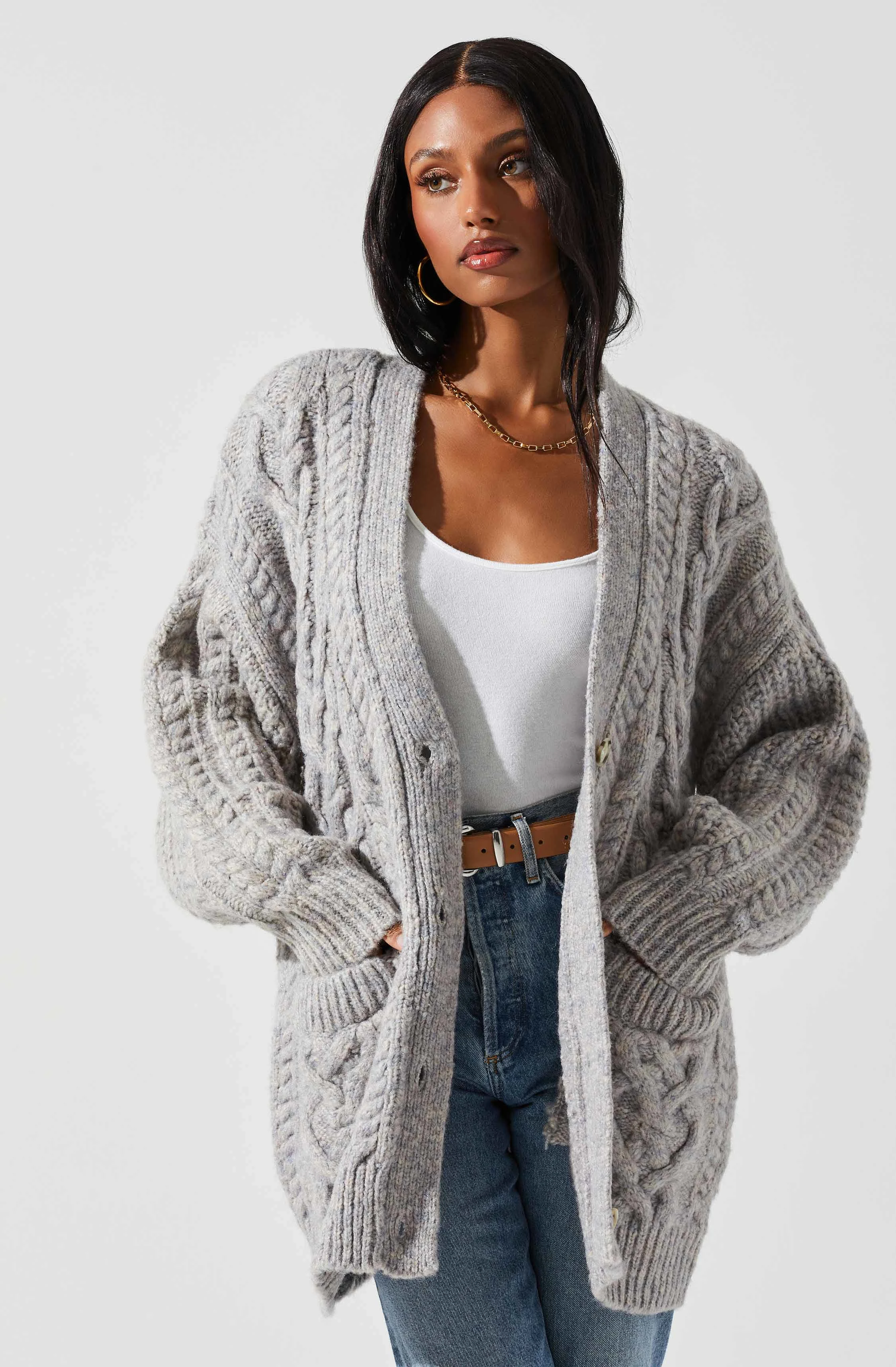 Charli Cable Knit Oversized Cardigan Sweater