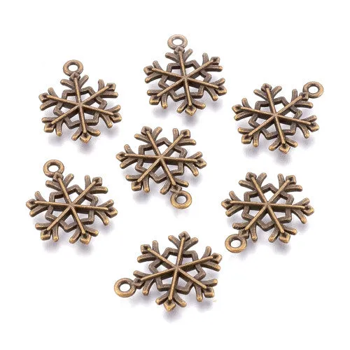 Charms, Tibetan Style, Christmas, Snowflake, Antique Bronze, Alloy, 21mm