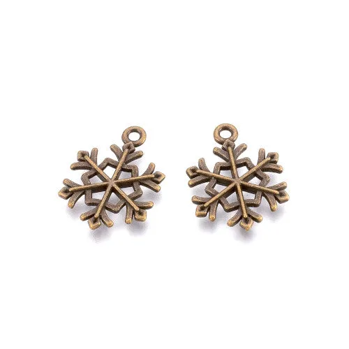 Charms, Tibetan Style, Christmas, Snowflake, Antique Bronze, Alloy, 21mm