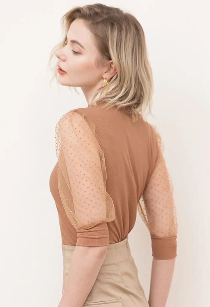 Chicwish  | Flock Dots Elbow Sleeves Ribbed Top