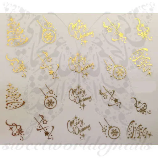 Christmas Nail Art Gold Merry Christmas Tree Stars Lights