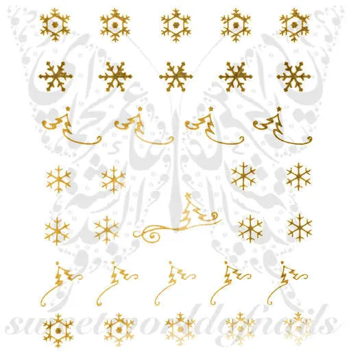 Christmas Nail Art Gold Snowflakes Christmas Tree Nail Water Decals Water Slides